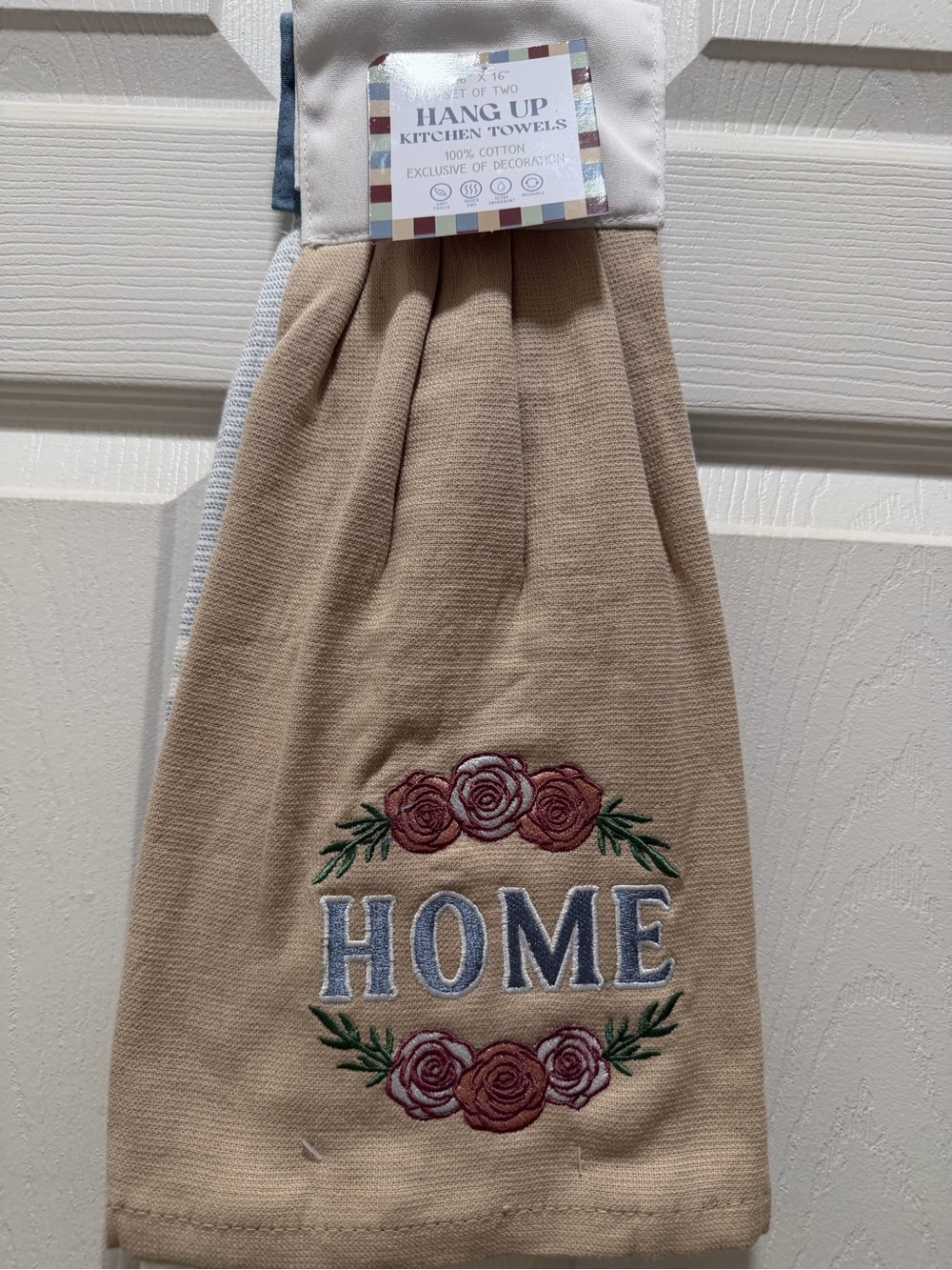 Beige 'HOME' Embroidered Hang-Up Kitchen Towel - Set of Two